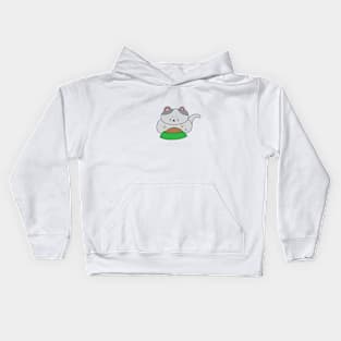 cute grey cat eating cat food Kids Hoodie